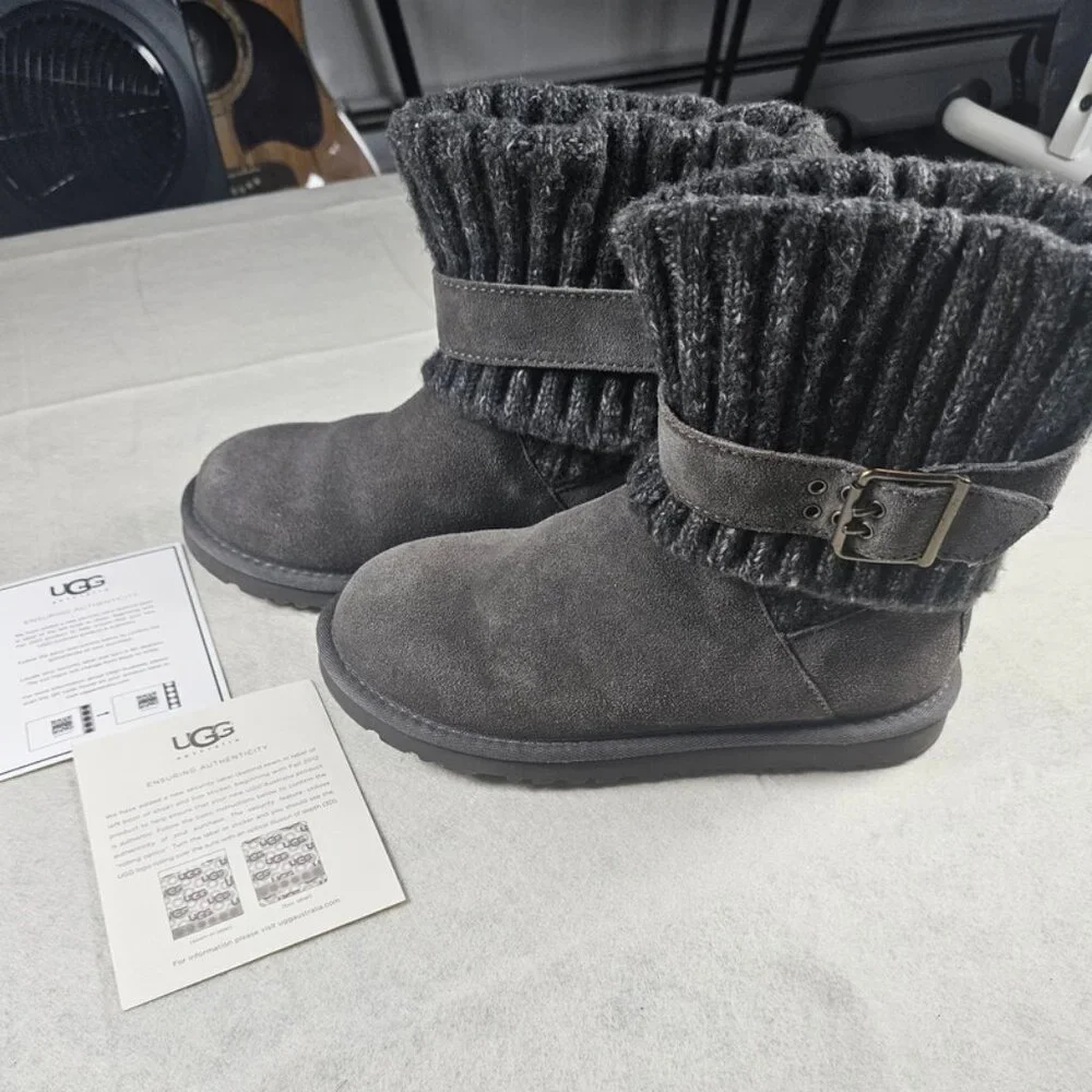 UGG Women's Cambridge Gray Suede Boots – Cozy Sheepskin Mid-Calf Winter - Picture 4 of 7